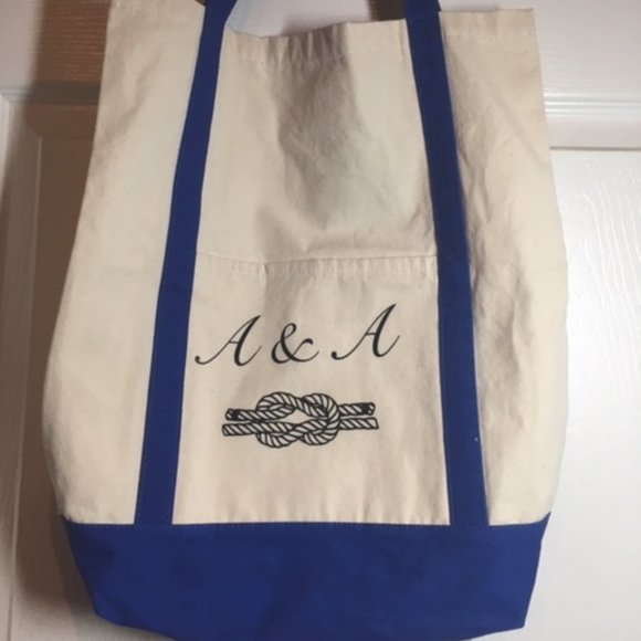 "A & A" Initialed Nautical Personalized Canvas Tote Travel Beach Shopping Bag - Picture 9 of 10